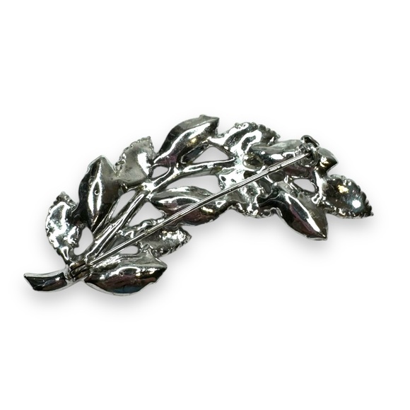 Vintage Aurora Borealis Navette Crystal Brooch Clip on Earring Set - Picture 3 of 8